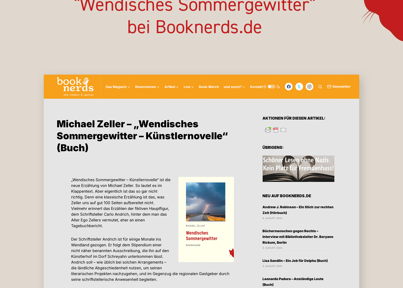 Neuigkeiten aus dem Rote Katze Verlag: Buchbesprechung von "Wendisches Sommergewitter" bei Booknerds.de